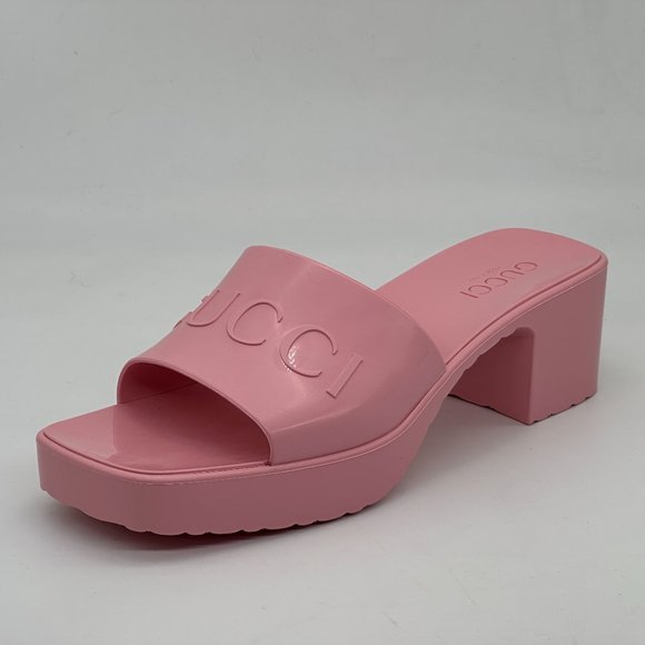 Gucci Double GG Logo Rubber Platform Block Heel Mules Slides Sandals Shoes - Picture 1 of 16